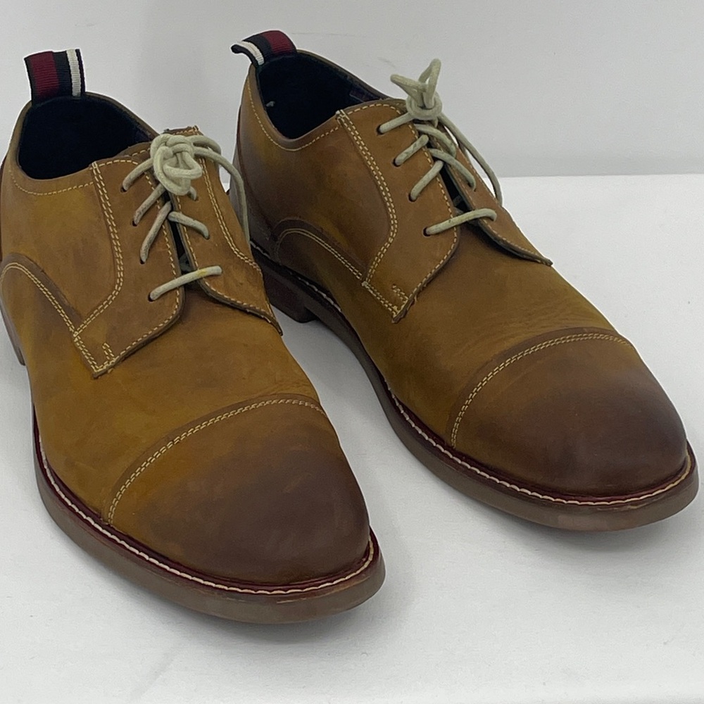 BEN SHERMAN Men's SIZE 9 Two-Tone Tan & Dark Brown Derby Shoes LEATHER